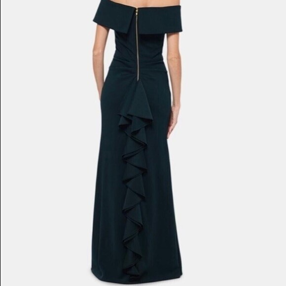 Betsy & Adam Maxi Dress Womens 6 Pine Ruffled Back Off Shoulder Gown Formal - Picture 4 of 4